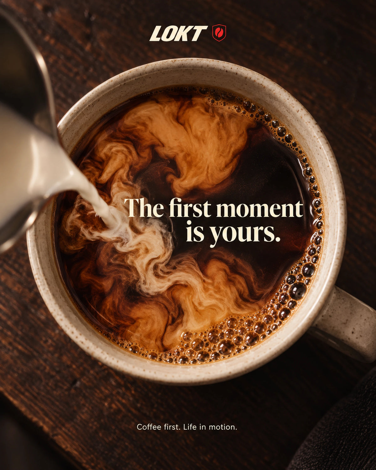 Coffee and cream artwork reading The first moment is yours