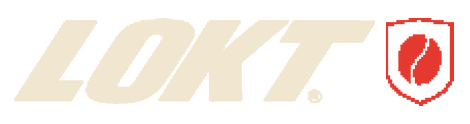 LOKT wordmark and coffee bean shield logo on a transparent background